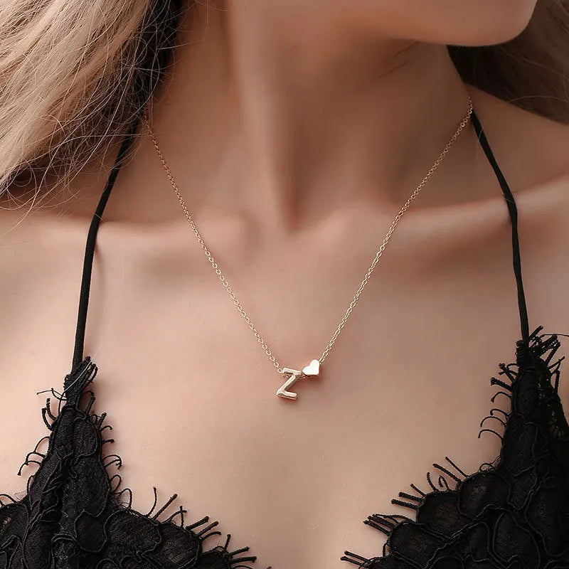 LATS Fashion Tiny Heart Dainty Necklace Gold Silver Color 26 Letter Name Choker For Women Pendant Bracelets Jewelry Gift