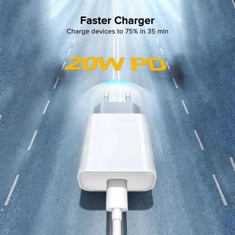 Chargeur Rapide 20W pour iPhone 13 mini 12 11 Pro 14 Pro Max Plus X XR XS – USB Type C avec Câble