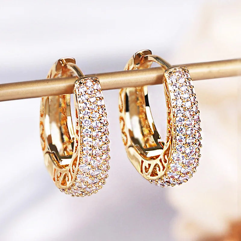 Boucles d'Oreilles Créoles Zircon Cubique Femme – Laiton & Cuivre, Design Géométrique Tendance