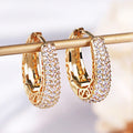 Boucles d'Oreilles Créoles Zircon Cubique Femme – Laiton & Cuivre, Design Géométrique Tendance