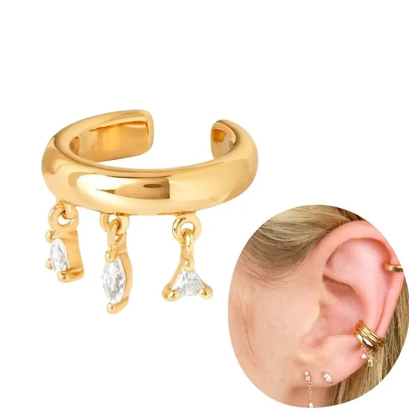 1 PCS Plated 24K High-end Geometric Design Ear Clip Women Without Perforated Geometric Cartilage Exquisite Jewelry Earrings Gift