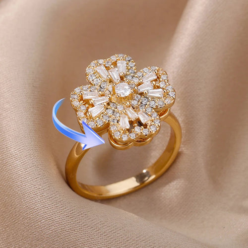 Bague de Mariage Tendance en Acier Inoxydable Plaquée Or 18K - Cœur Zircon, Femme | HPTOTMG