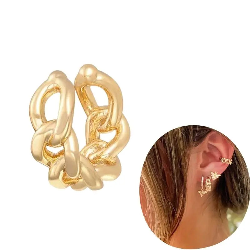 1 PCS Plated 24K High-end Geometric Design Ear Clip Women Without Perforated Geometric Cartilage Exquisite Jewelry Earrings Gift