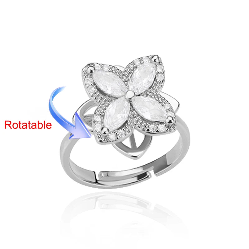 Four Clover Rotating Anxiety Rings for Women Gold Color Adjustable Stainless Steel Wedding Ring Aesthetic Jewelry Gift anillos