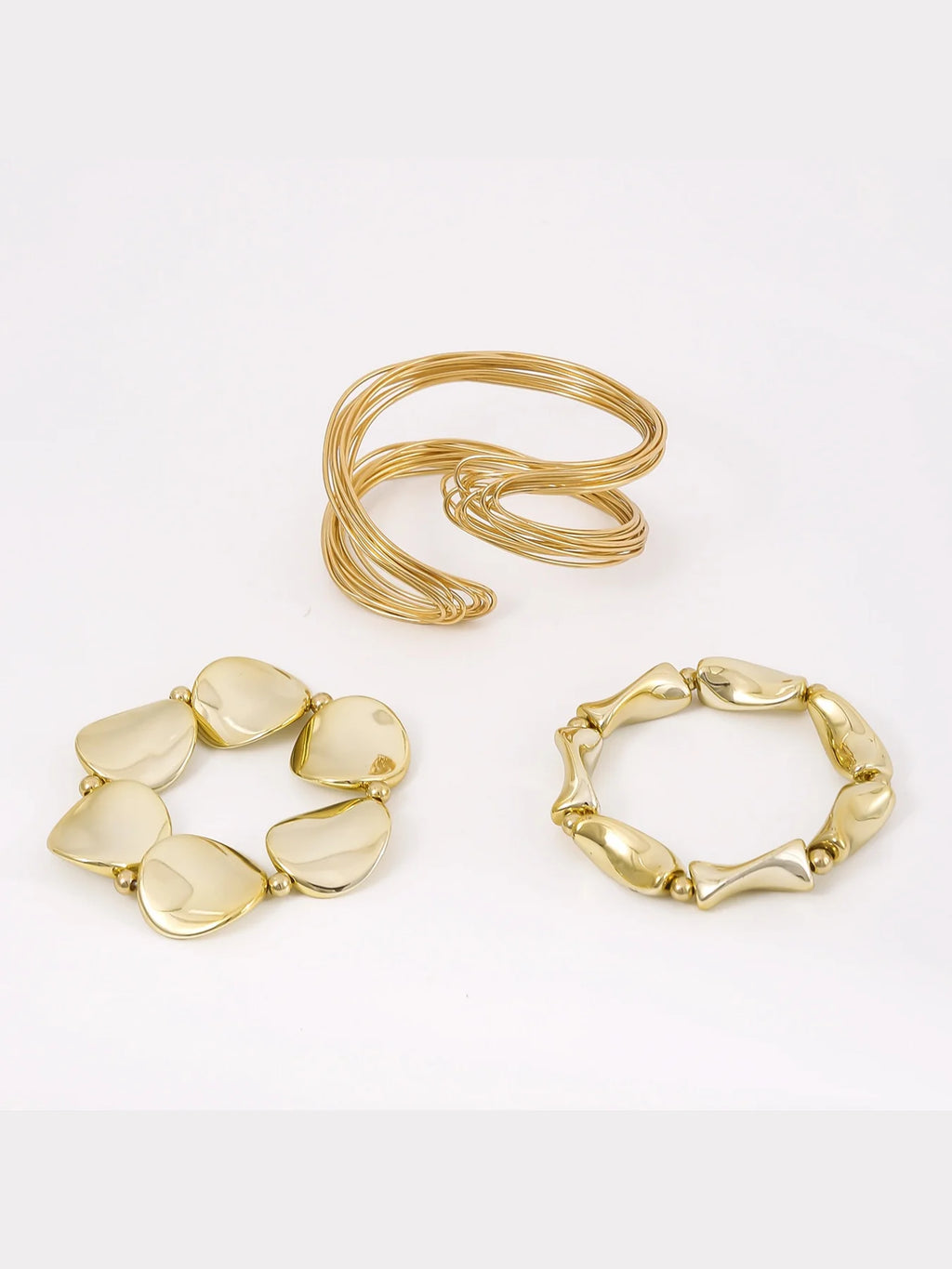 Geometric Twisted Lines Irregular Shaped Open Cuff Bracelet and Bangle Set for Women Punk Exaggerated Style Fashionable Accessory