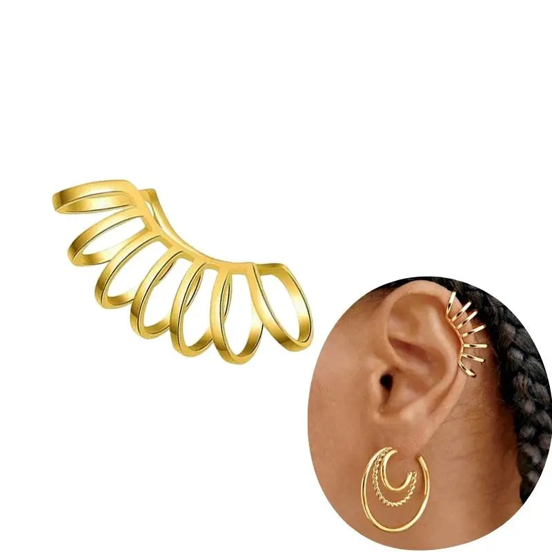 1 PCS Plated 24K High-end Geometric Design Ear Clip Women Without Perforated Geometric Cartilage Exquisite Jewelry Earrings Gift