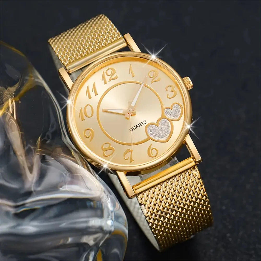 Montre Femme Quartz 006 – Set Bijoux Papillon, Cadran Sans Chiffres, Bracelet Résine