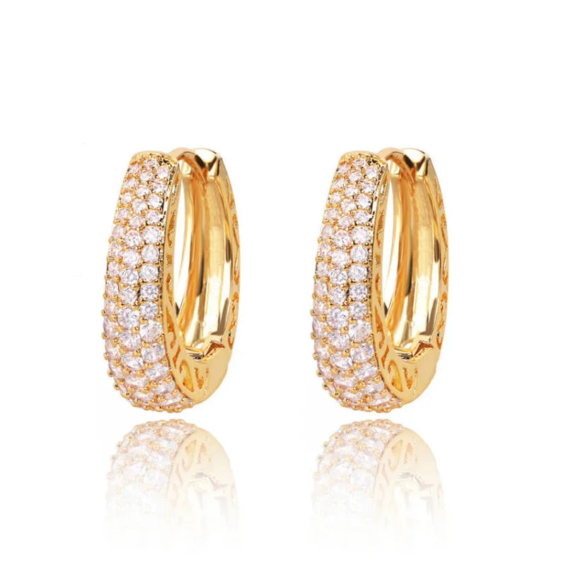 Boucles d'Oreilles Créoles Zircon Cubique Femme – Laiton & Cuivre, Design Géométrique Tendance