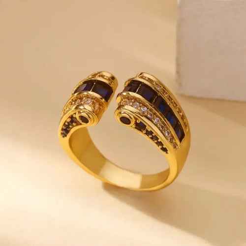 Bague Femme Gothique Ajustable Plaquée Or 18K – Acier Inoxydable, Design Géométrique Vintage Punk