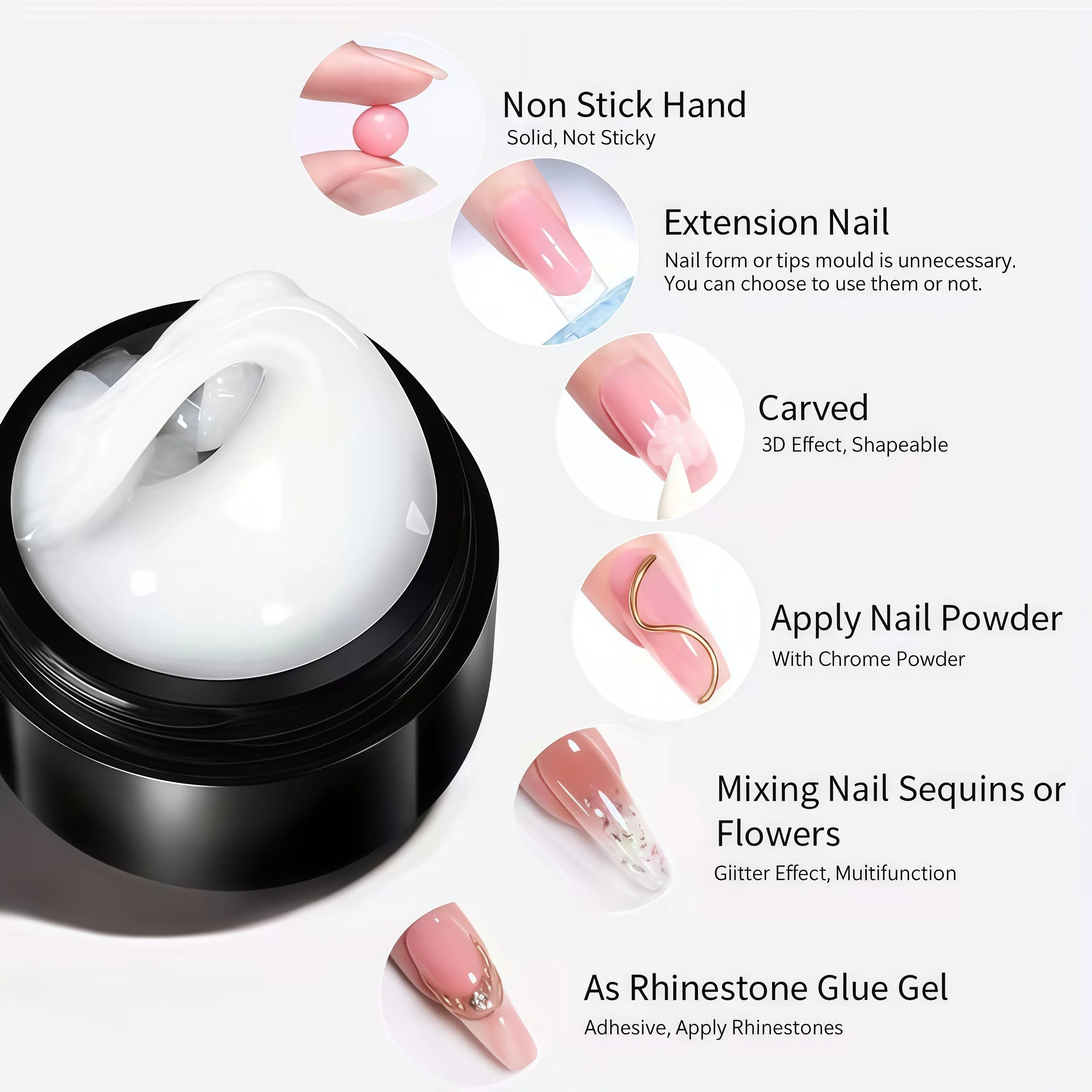 Gel 3D pour Ongles – Overlay Dur Longue Durée, Formes 3D Nœud, Géométrique, Lettres, Qualité Salon