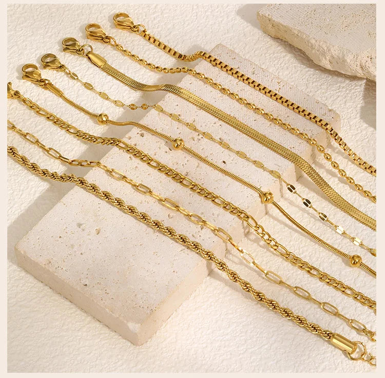Bracelet Femme Chaîne Chevron Plaqué Or 14K – Acier Inoxydable, Imperméable & Anti-Ternissement