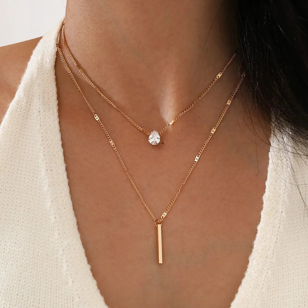 Collier Femme Pendentif Cœur Zircon Cubique – Chaîne Maille, Alliage & Cuivre, Style Tendance