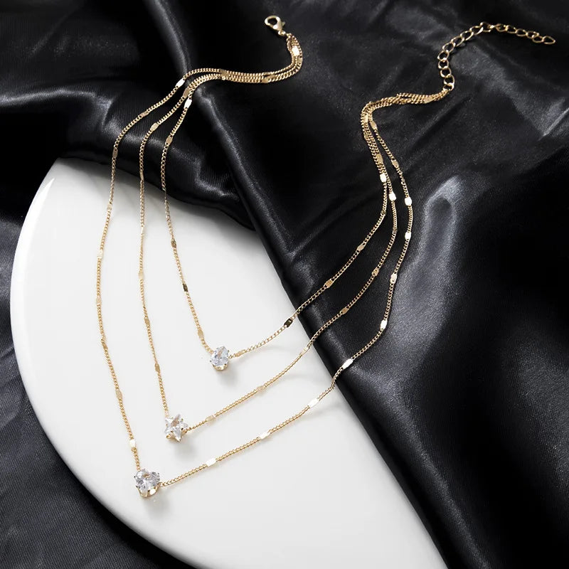 Collier Femme Pendentif Cœur Zircon Cubique – Chaîne Maille, Alliage & Cuivre, Style Tendance