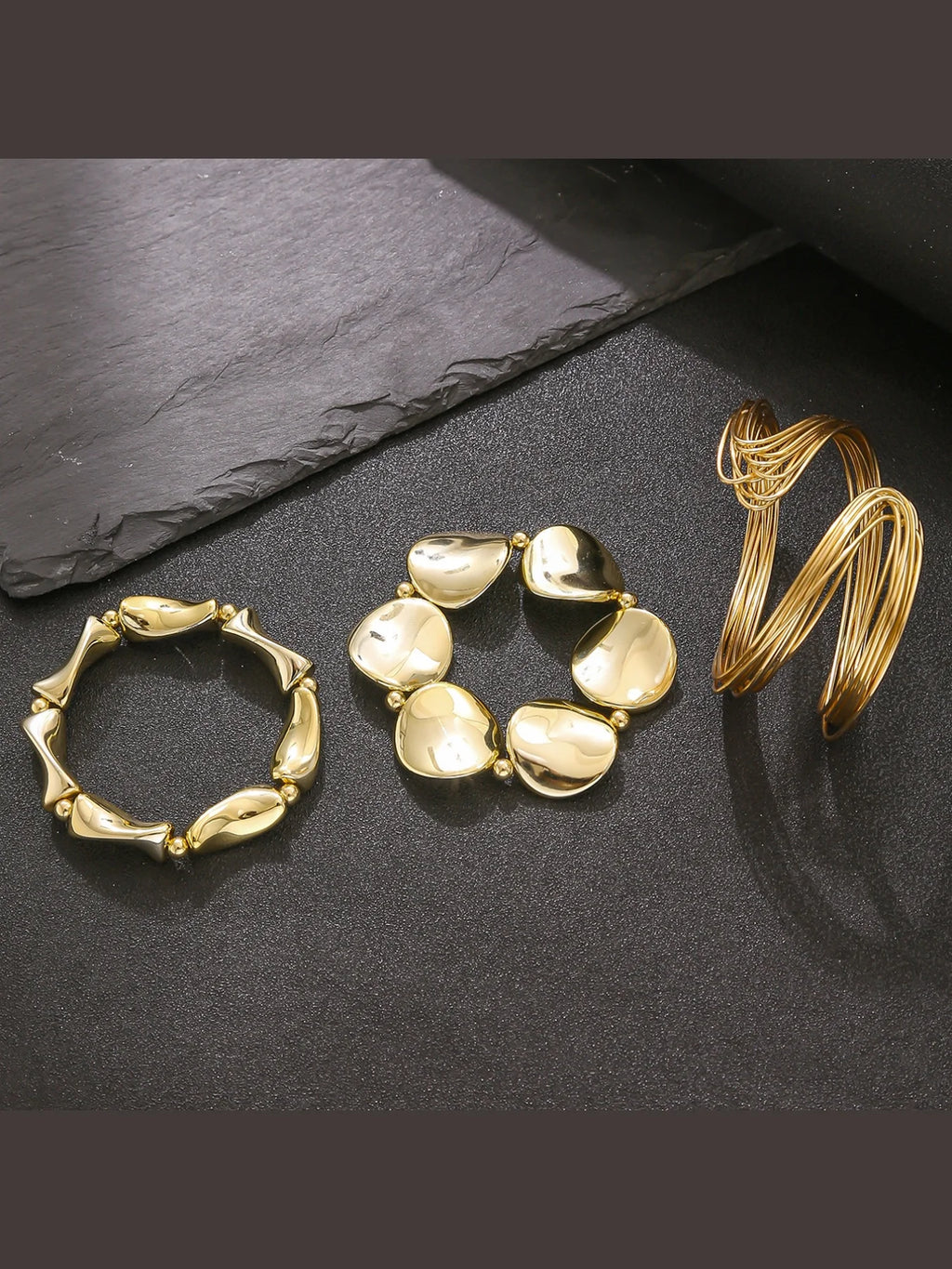 Geometric Twisted Lines Irregular Shaped Open Cuff Bracelet and Bangle Set for Women Punk Exaggerated Style Fashionable Accessory
