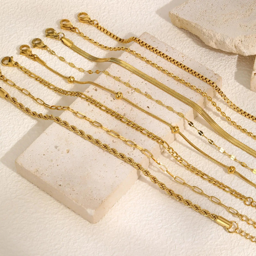 Bracelet Femme Chaîne Chevron Plaqué Or 14K – Acier Inoxydable, Imperméable & Anti-Ternissement