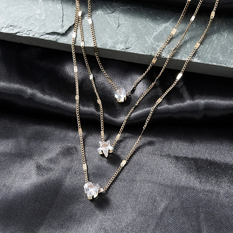 Collier Femme Pendentif Cœur Zircon Cubique – Chaîne Maille, Alliage & Cuivre, Style Tendance