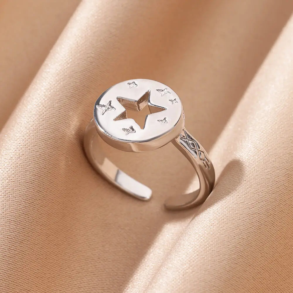 316L Stainless Steel Shell Rings for Women Adjustable Gold Color Little Star Open Rings Female Jewelry Weddings Gifts New Trendy