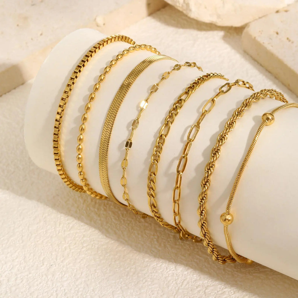 Bracelet Femme Chaîne Chevron Plaqué Or 14K – Acier Inoxydable, Imperméable & Anti-Ternissement