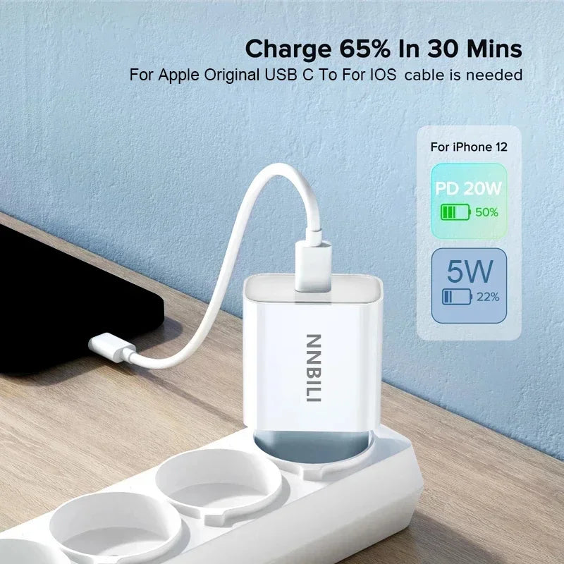 Chargeur Rapide 20W pour iPhone 13 mini 12 11 Pro 14 Pro Max Plus X XR XS – USB Type C avec Câble