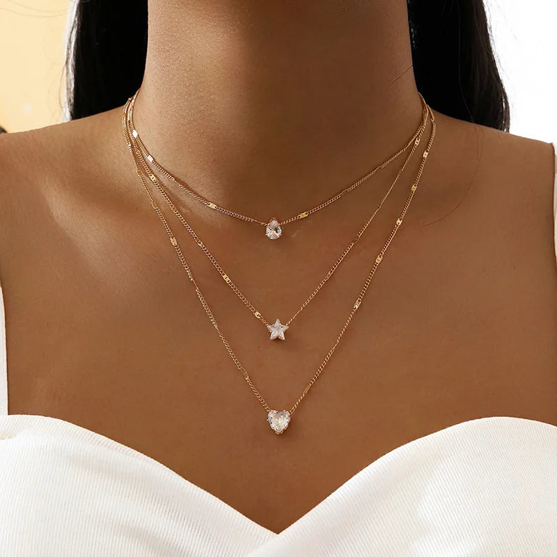 Collier Femme Pendentif Cœur Zircon Cubique – Chaîne Maille, Alliage & Cuivre, Style Tendance