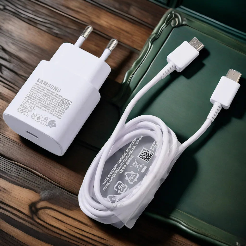 Chargeur Samsung Original 25W Type C – Charge Rapide Super Fast pour Galaxy A12 A13 A14 A23 F12 F14 A90 S10 5G Note 10+ avec Câble