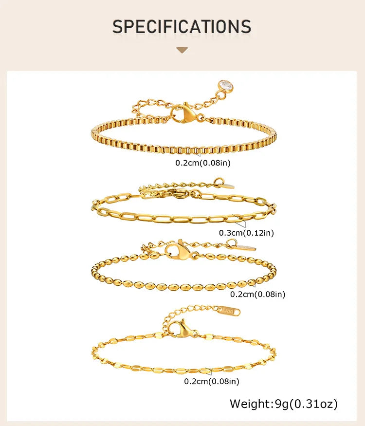 Bracelet Femme Chaîne Chevron Plaqué Or 14K – Acier Inoxydable, Imperméable & Anti-Ternissement