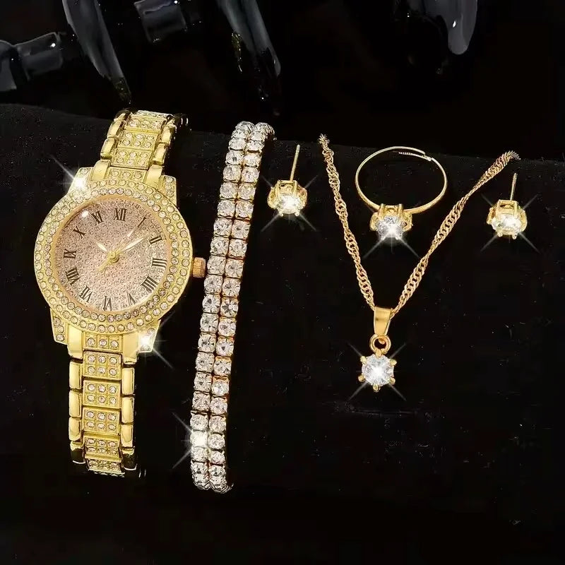 Lot de 6 Montres Femme Luxe Élégantes en Alliage avec Cristaux – Bracelet Strass Quartz Cadeau