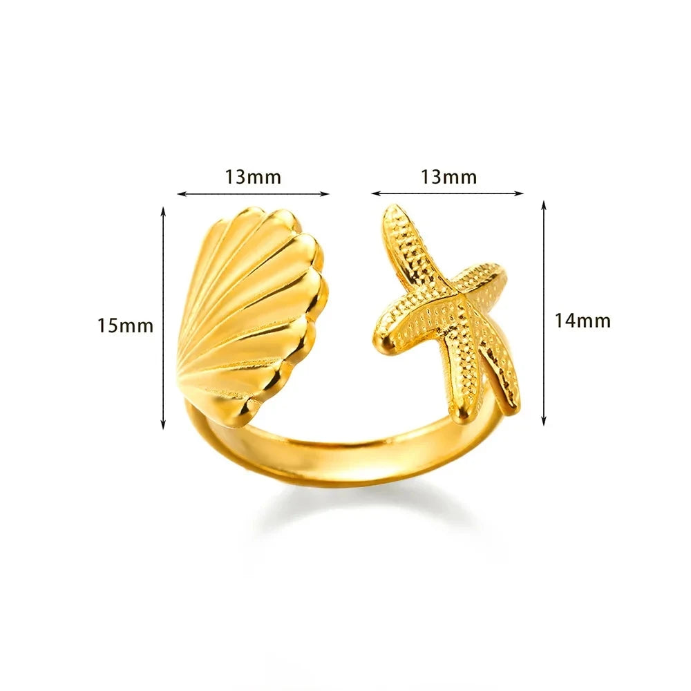 316L Stainless Steel Shell Rings for Women Adjustable Gold Color Little Star Open Rings Female Jewelry Weddings Gifts New Trendy