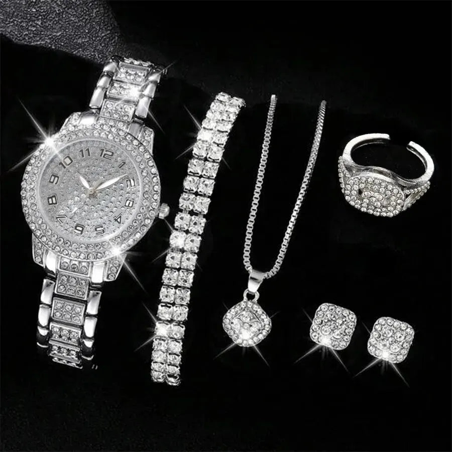 Lot de 6 Montres Femme Luxe Élégantes en Alliage avec Cristaux – Bracelet Strass Quartz Cadeau