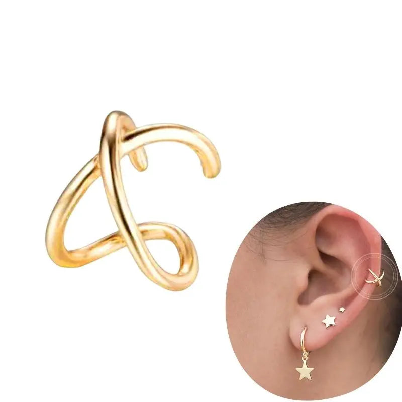 1 PCS Plated 24K High-end Geometric Design Ear Clip Women Without Perforated Geometric Cartilage Exquisite Jewelry Earrings Gift