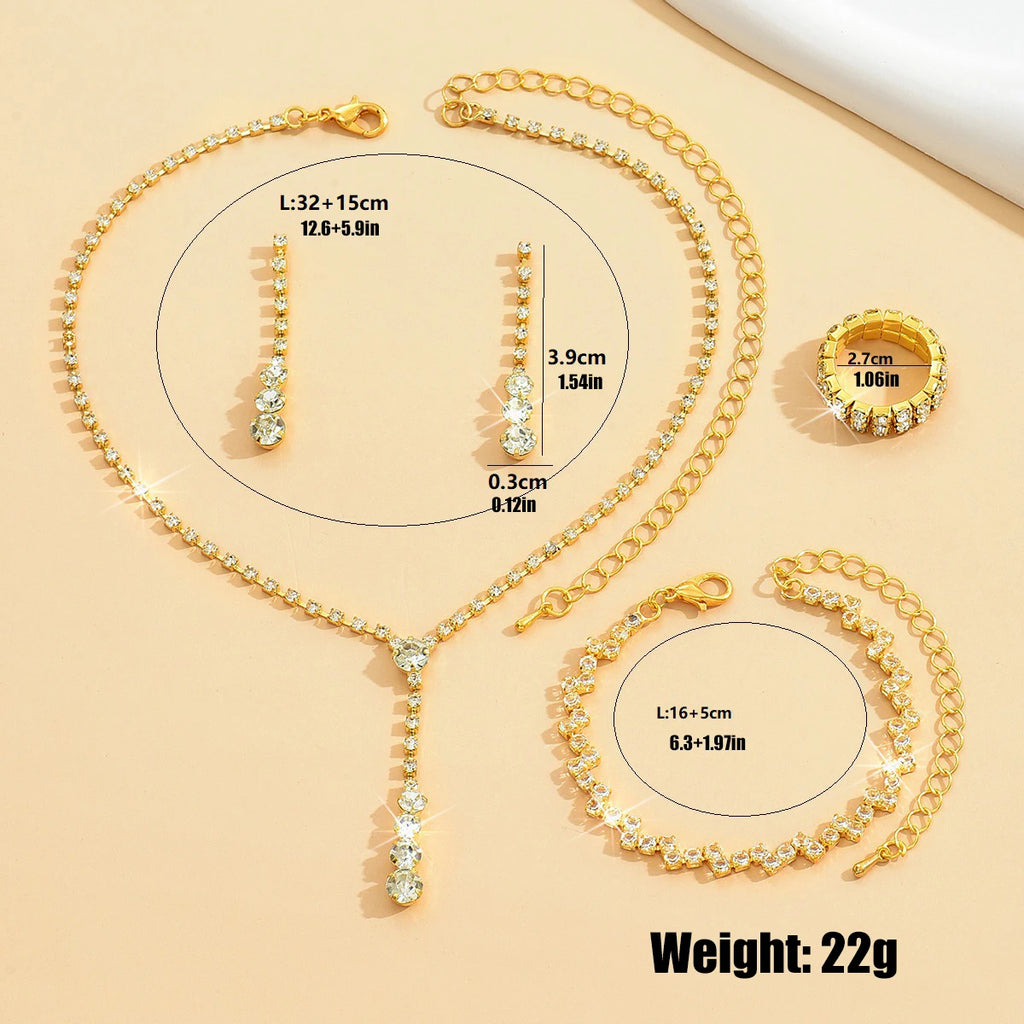 Parure Bijoux Femme 4 Pièces – Collier, Boucles d'Oreilles, Bague & Bracelet, Verre Géométrique, Style Mariage