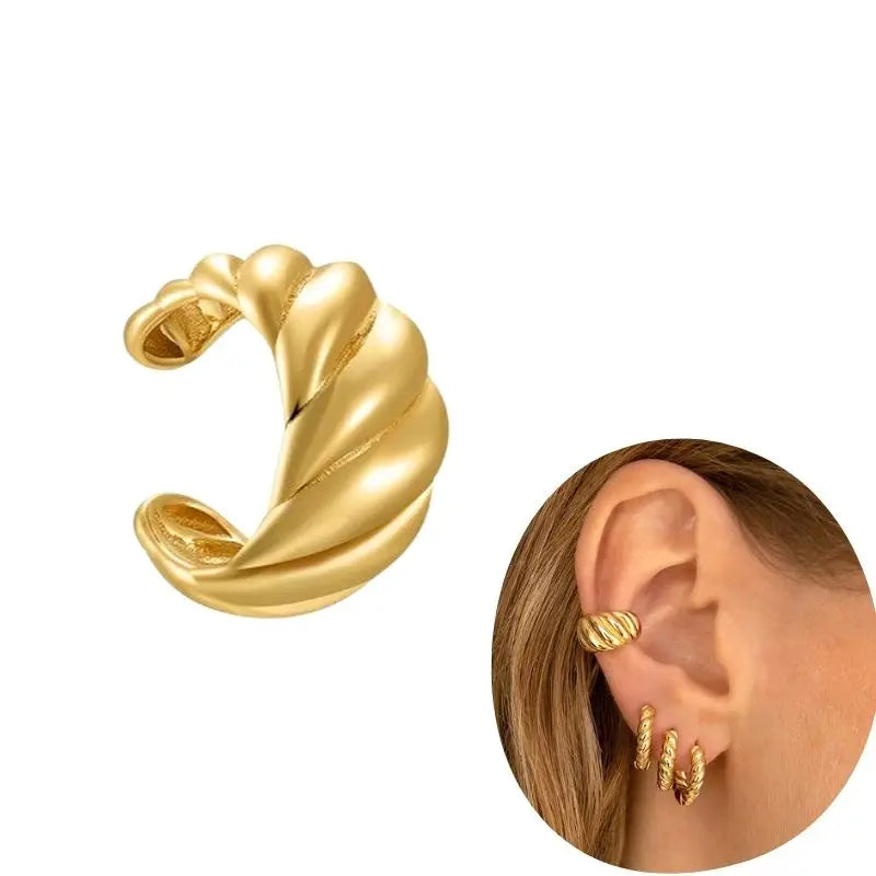1 PCS Plated 24K High-end Geometric Design Ear Clip Women Without Perforated Geometric Cartilage Exquisite Jewelry Earrings Gift