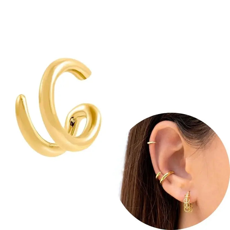 1 PCS Plated 24K High-end Geometric Design Ear Clip Women Without Perforated Geometric Cartilage Exquisite Jewelry Earrings Gift