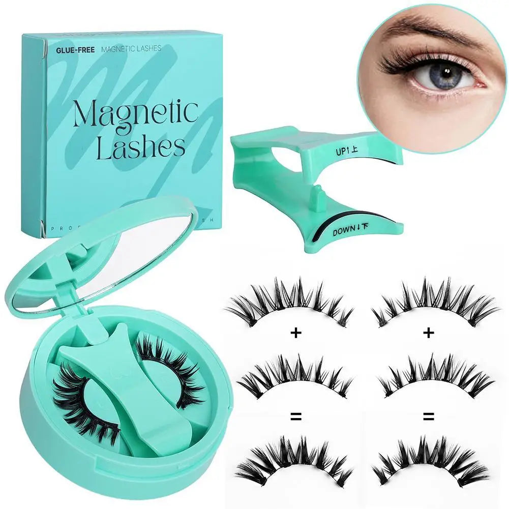 Magnetic Fake Eyelashes Set Reusable 3D Glue-free Waterproof Natural False Eyelashes With Travel-friendly Applicator