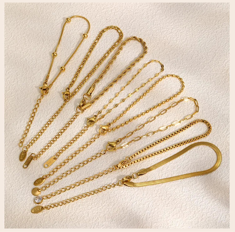 Bracelet Femme Chaîne Chevron Plaqué Or 14K – Acier Inoxydable, Imperméable & Anti-Ternissement