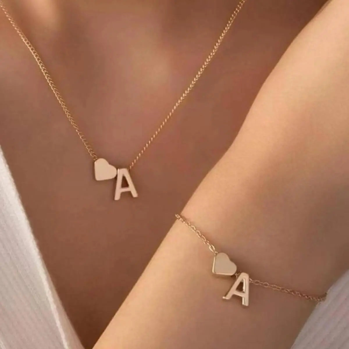LATS Fashion Tiny Heart Dainty Necklace Gold Silver Color 26 Letter Name Choker For Women Pendant Bracelets Jewelry Gift