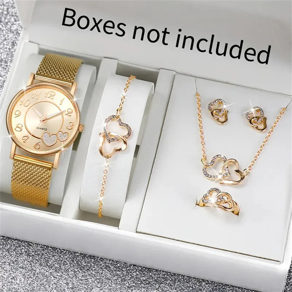 Montre Femme Quartz 006 – Set Bijoux Papillon, Cadran Sans Chiffres, Bracelet Résine